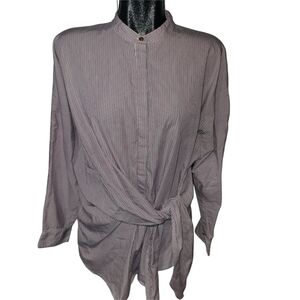 Ralph Lauren Striped 3/4 Button Front Long Shirt With Fabric Tie Front XL